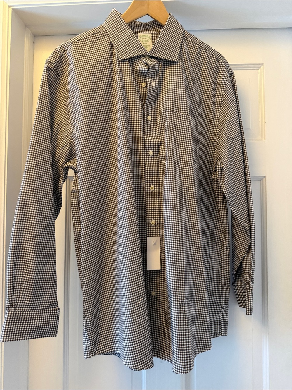 Brooks Brothers Black Gingham Slim Non-Iron Stretch Dress Shirt 17/33